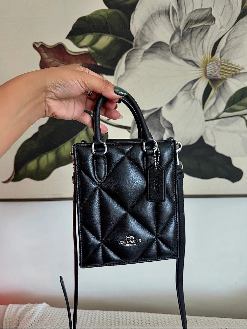 Coach North South Mini Tote With Puffy Diamond Quilting Black